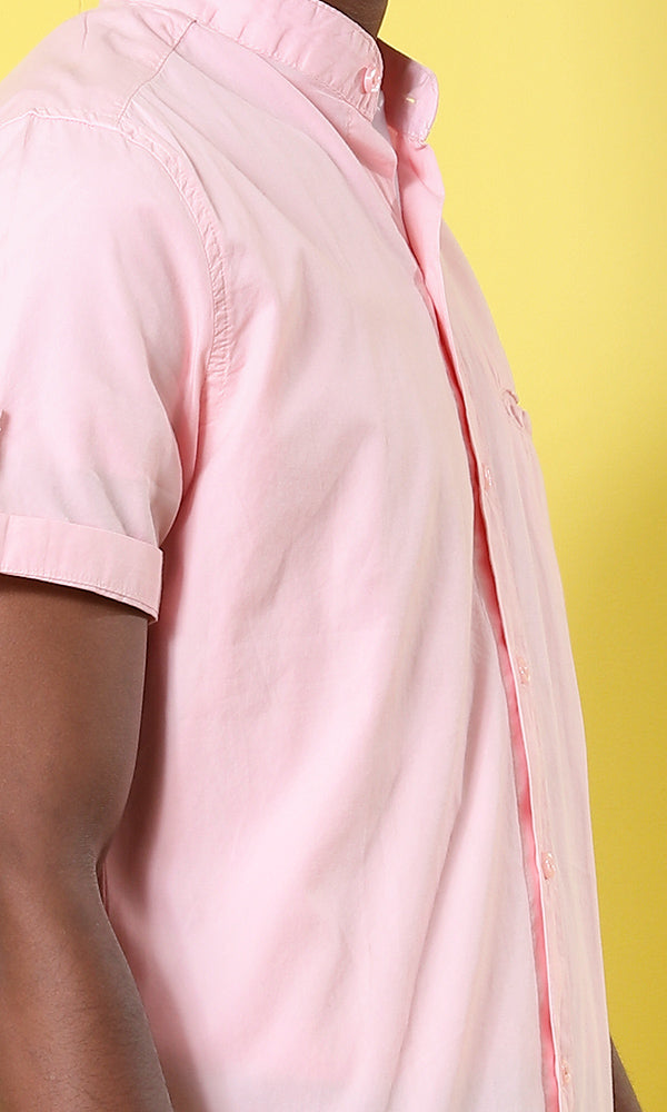 39528 Basic Short Sleeves Buttoned Heather Pink Shirt