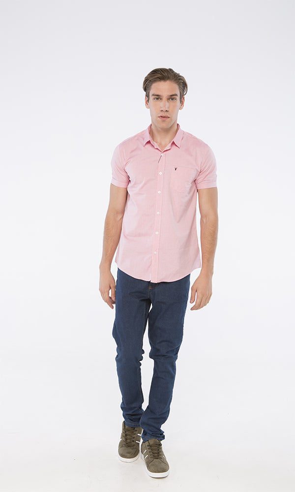 39528 Basic Short Sleeves Buttoned Heather Pink Shirt