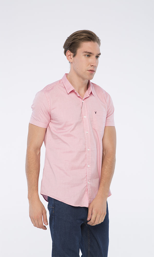 39528 Basic Short Sleeves Buttoned Heather Pink Shirt