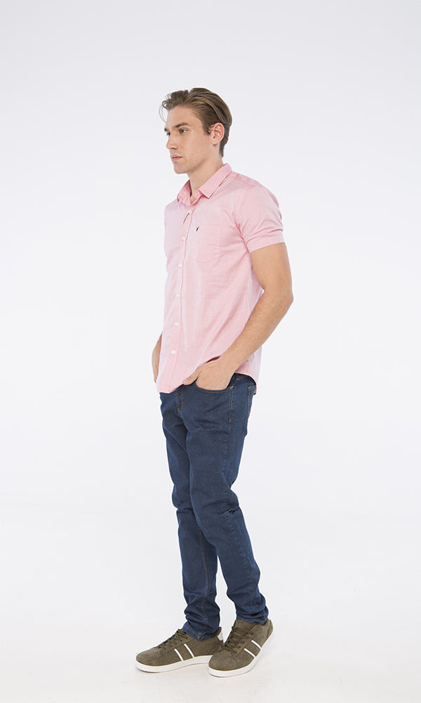 39528 Basic Short Sleeves Buttoned Heather Pink Shirt