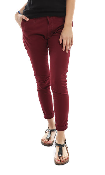 39769 Solid Skinny Pants - Burgundy