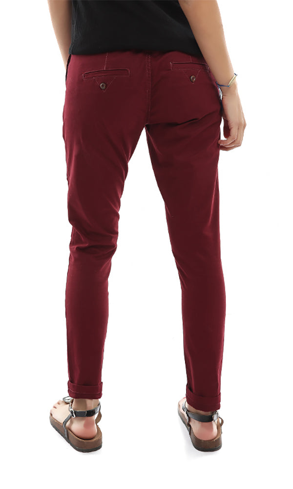 39769 Solid Skinny Pants - Burgundy