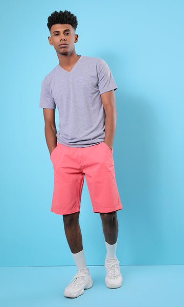 39820 Dark Salmon Summer Basic Shorts With Pockets