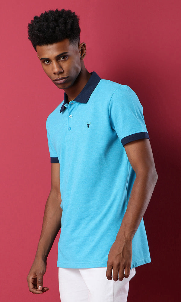 39902 Basic Turquoise Short Sleeves Polo Shirt