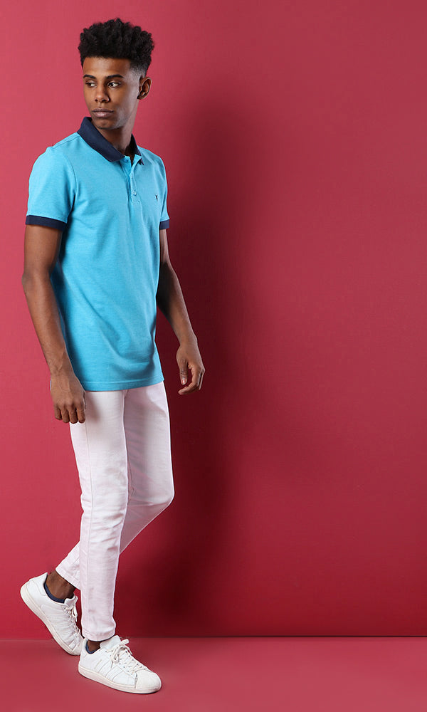 39902 Basic Turquoise Short Sleeves Polo Shirt