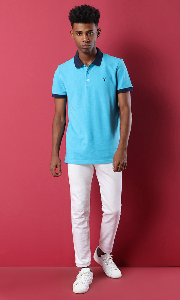 39902 Basic Turquoise Short Sleeves Polo Shirt