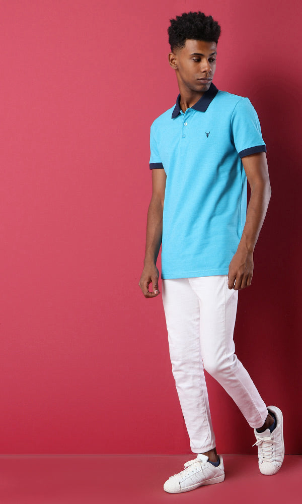 39902 Basic Turquoise Short Sleeves Polo Shirt