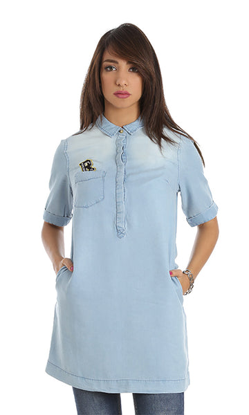 39955 Printed Back Short Sleeves Shirt - Light Jeans