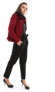41645 Magnetic Buttons Zipped Burgundy Jacket With Fir Collar