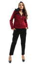 41645 Magnetic Buttons Zipped Burgundy Jacket With Fir Collar