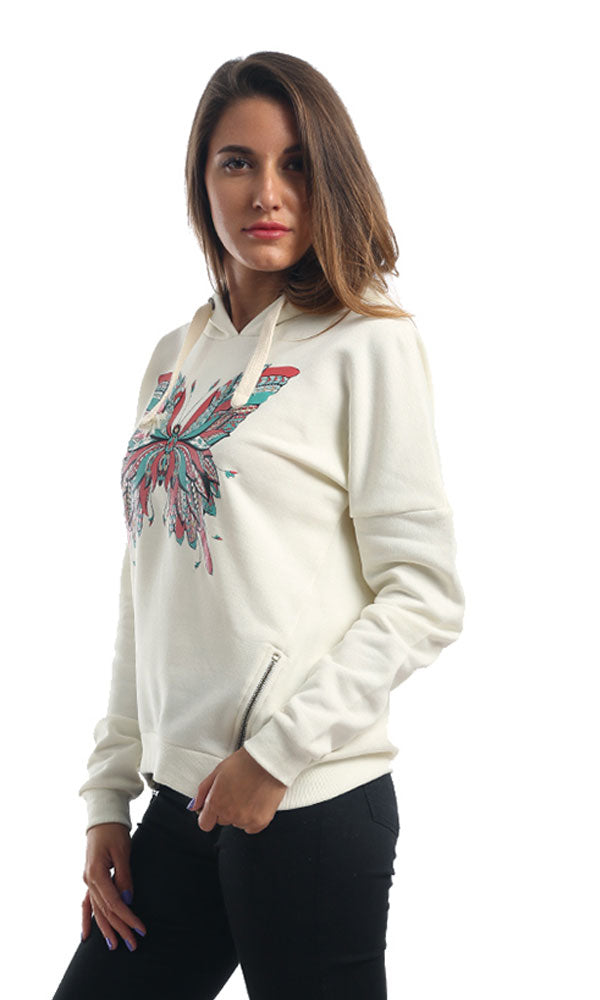 41693 Butterfly Casual Side Zipped Sweatshirt - Off White