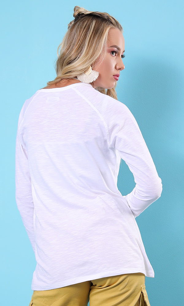 42003 Solid Long Sleeves Casual Top - White