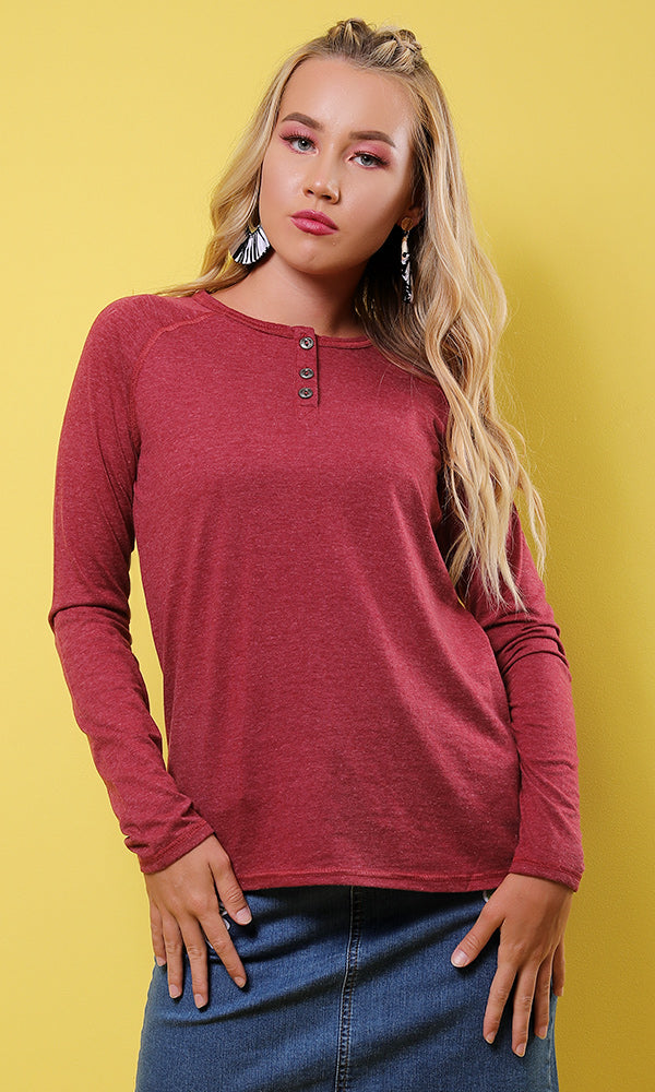 42005 Long Sleeves Solid Top - Burgundy