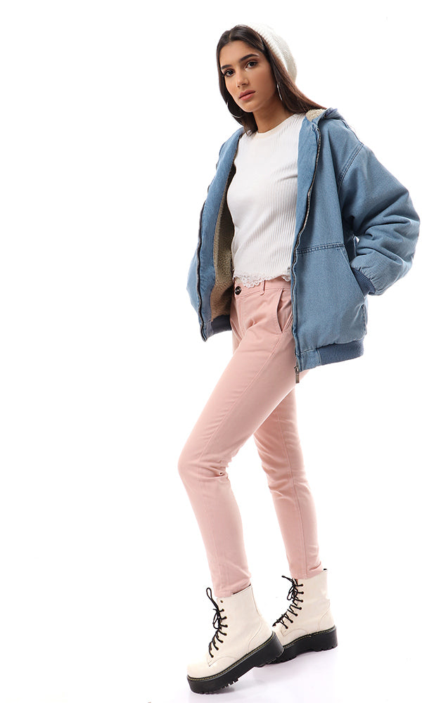 42059 Ankle Length Skinny Peach Rose Gabardine Pants