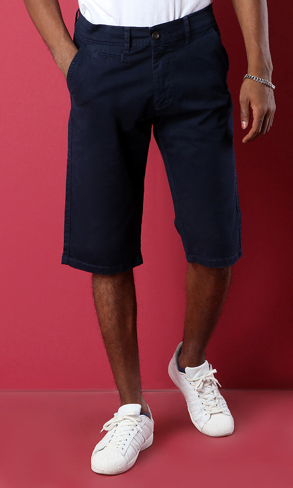 42158 Basic Solid Gabardine Shorts - Navy Blue