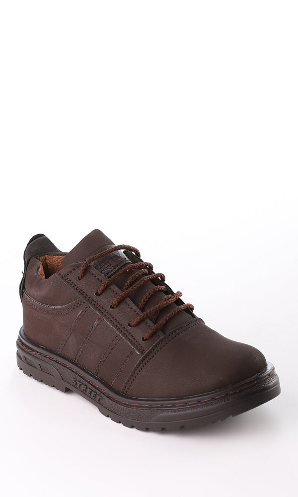 45456 Dark Brown Boys Leather Round Toe Casual Shoes