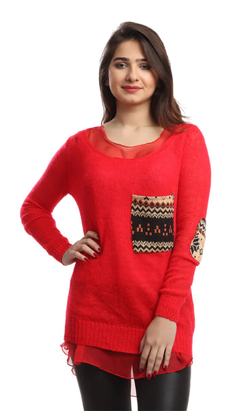 46502 Patterned Slip On Pullover - Red