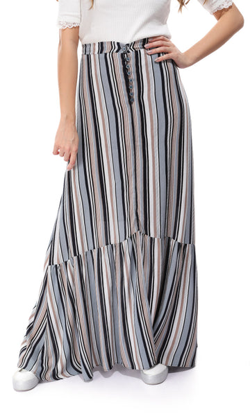 47015 Striped Slip On Multicolour Maxi Skirt