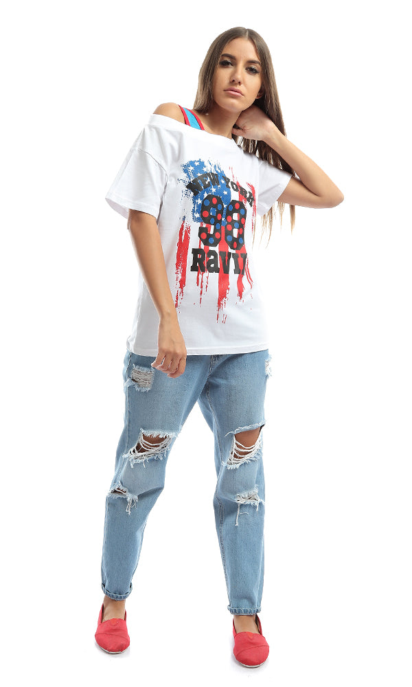 47035 New York Off Shoulder White Tee