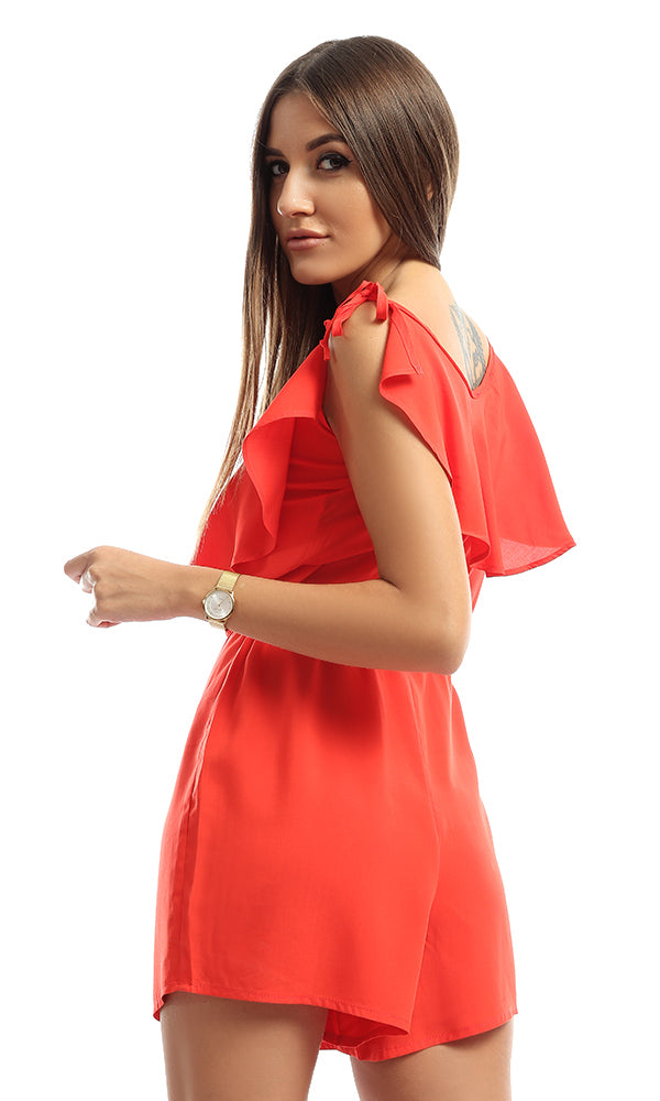 47048 Off Should Blouse With Waist Robe - Hot Red