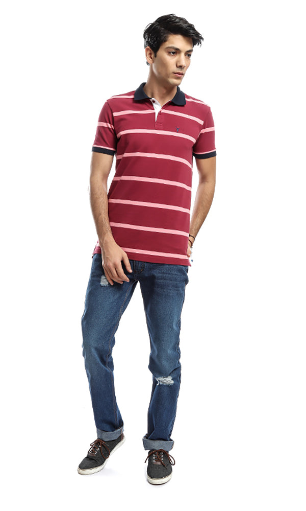 47250 Striped Short Sleeved T-shirt - Dark Fuchsia