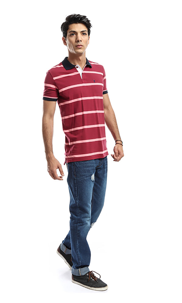 47250 Striped Short Sleeved T-shirt - Dark Fuchsia