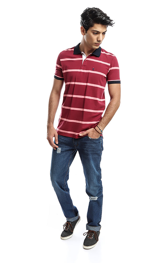 47250 Striped Short Sleeved T-shirt - Dark Fuchsia