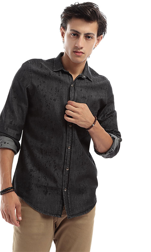 47354 Metal Buttoned Heather Black Shirt