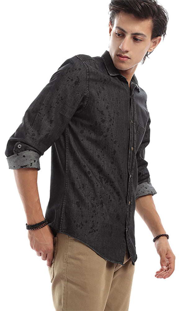 47354 Metal Buttoned Heather Black Shirt