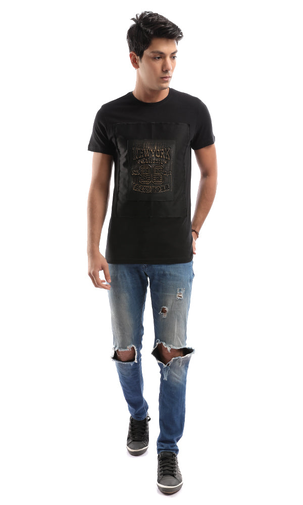 47417 3D NY Calionia Printed Black Tee