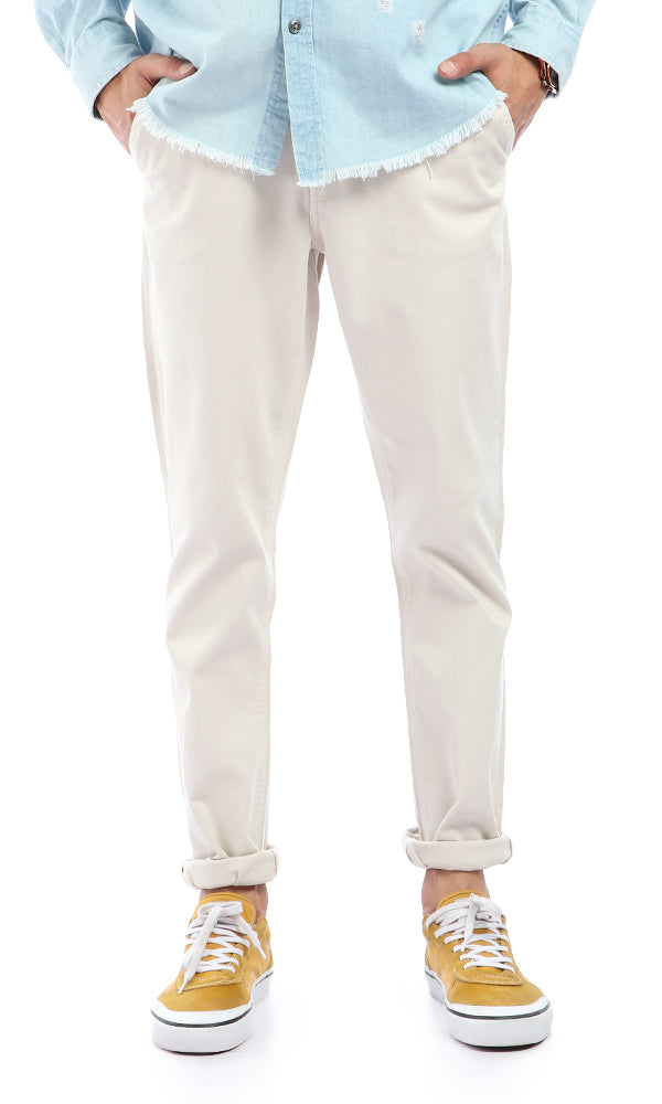 47440 Straight Fit Solid Light Beige Elegant Pants