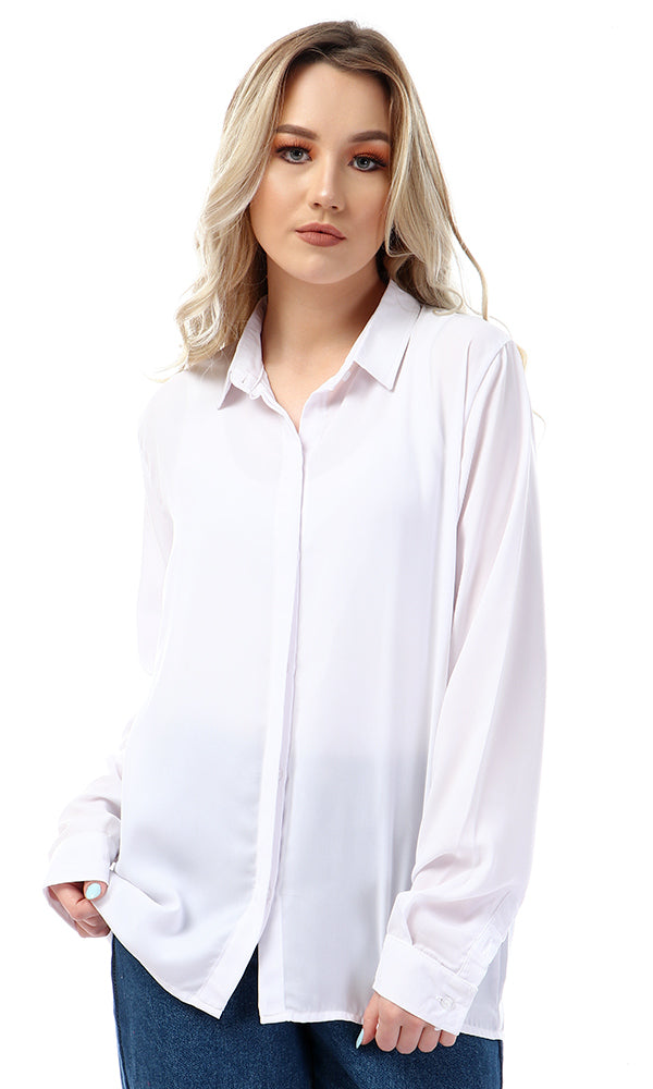 47443 Solid Elegant Women Shirt - White