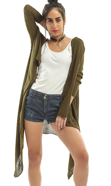 47466 Knitted Long Sleeved Cardigan - Olive