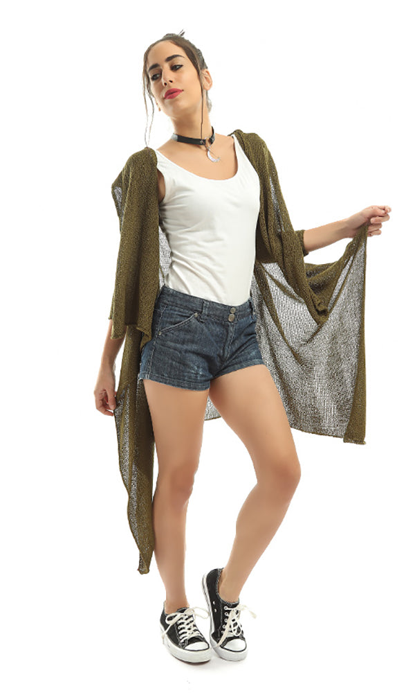 47466 Knitted Long Sleeved Cardigan - Olive
