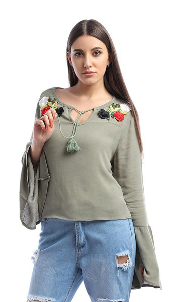 47525 Loose Floral Olive Blouse - Ravin 