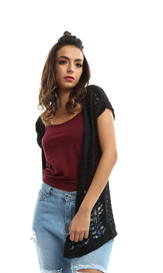 47631 Perforated Women Cardigan - Black