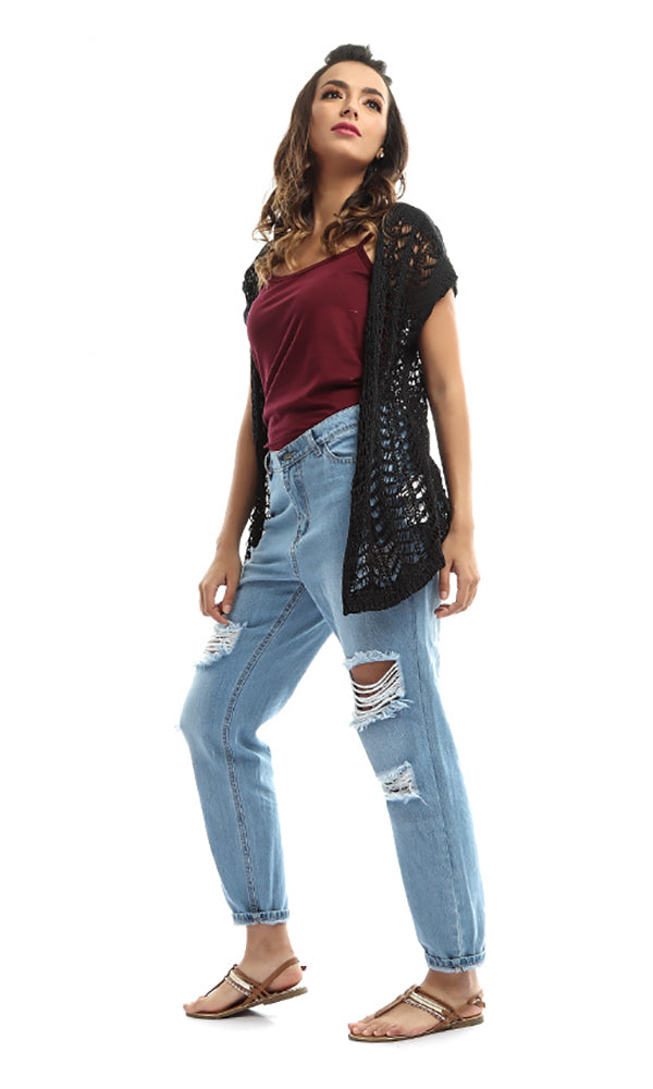 47631 Perforated Women Cardigan - Black