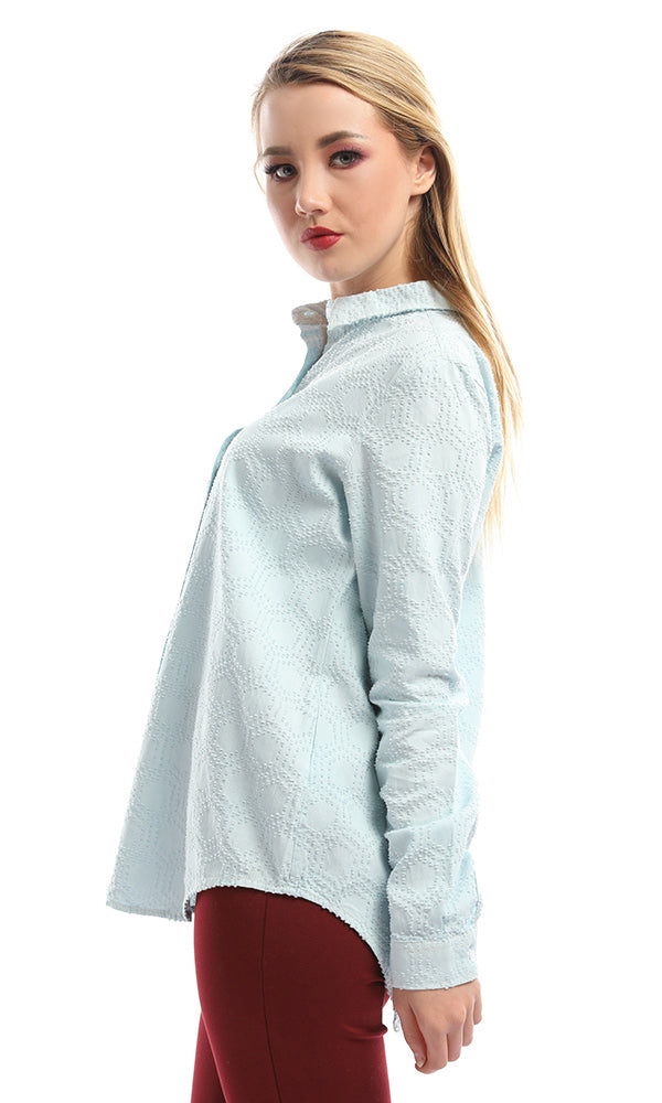 47685 Textured Turned Down Collar Light Blue Shirt