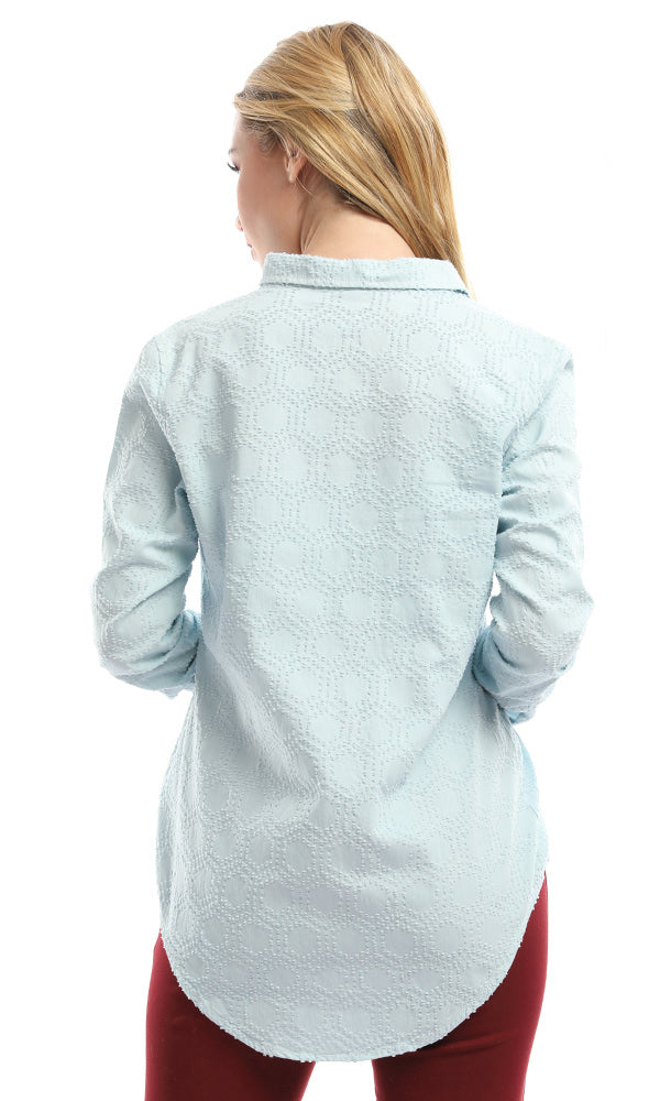 47685 Textured Turned Down Collar Light Blue Shirt