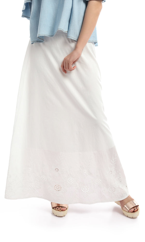 47688 Embroidered Boho Maxi White Skirt