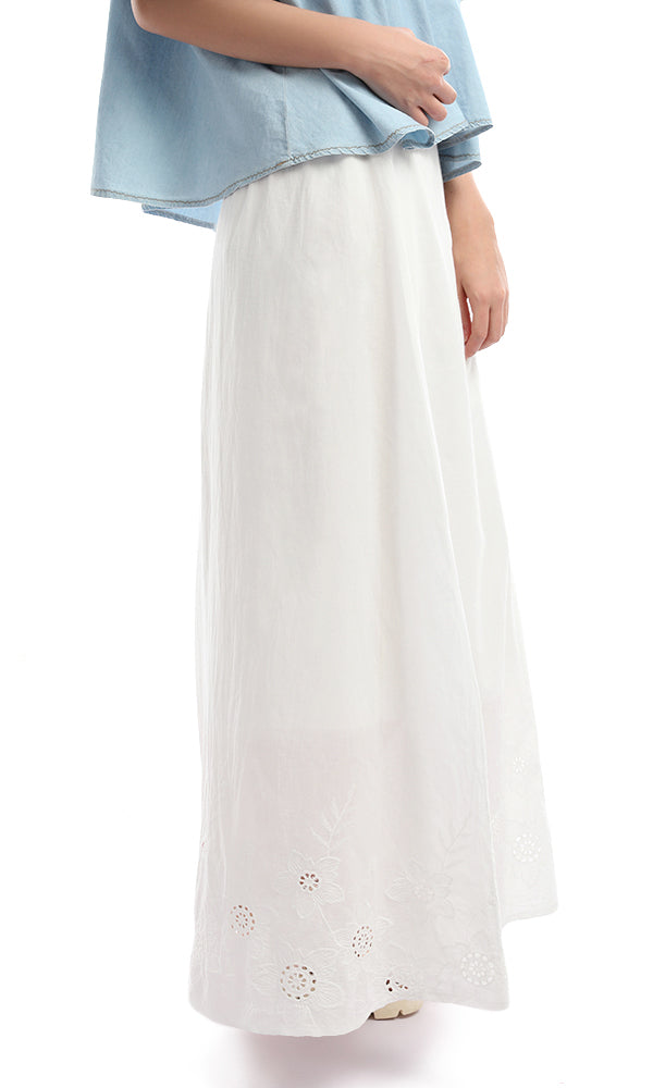 47688 Embroidered Boho Maxi White Skirt