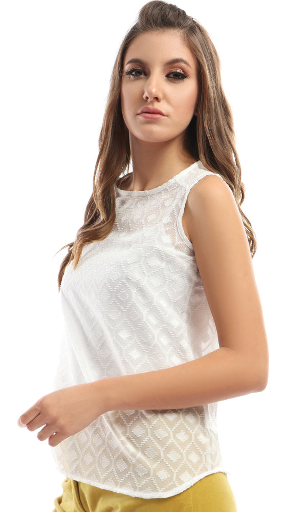 47758 Transparent Heavy Lace Sleeveless White Top