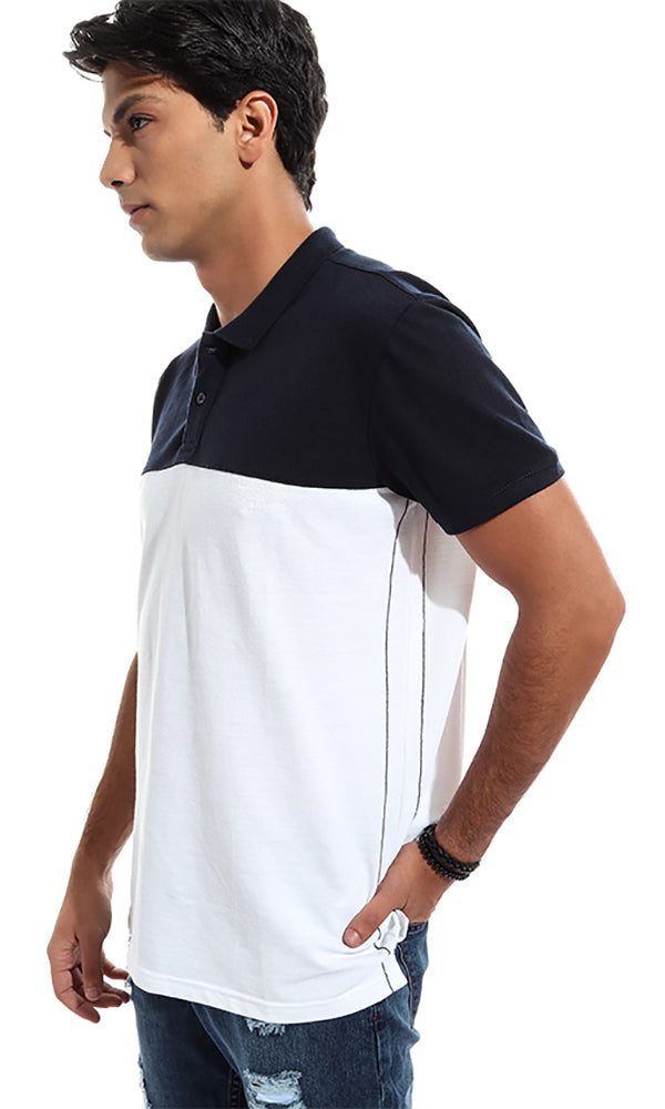 47896 Bi-Tone Turn Down Collar Men Polo Shirt - White & Navy Blue