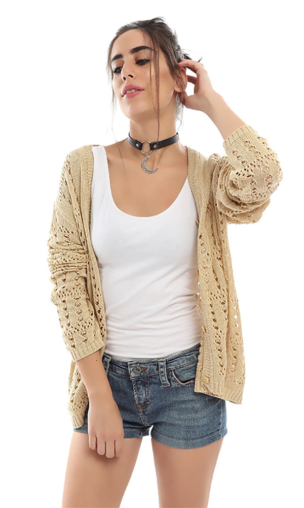 48082 Perforated Cardigan - Light Beige