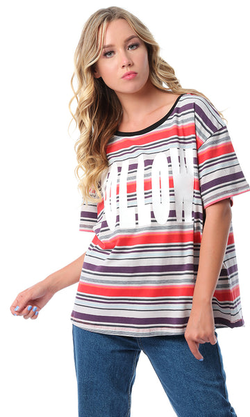 48112 "Follow" Striped Short Sleeves T-shirt - Multicolour