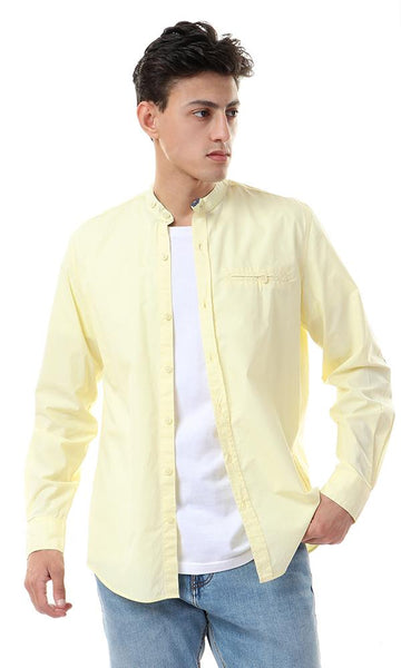 48153 Elbow Patch Long Sleeves Yellow Buttoned Shirt - Ravin 