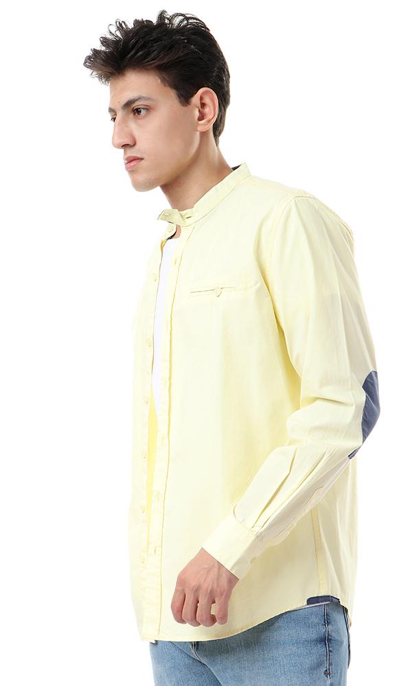 48153 Elbow Patch Long Sleeves Yellow Buttoned Shirt - Ravin 