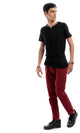 48371 Soft Solid Casual Front Pockets Wine Red Pants