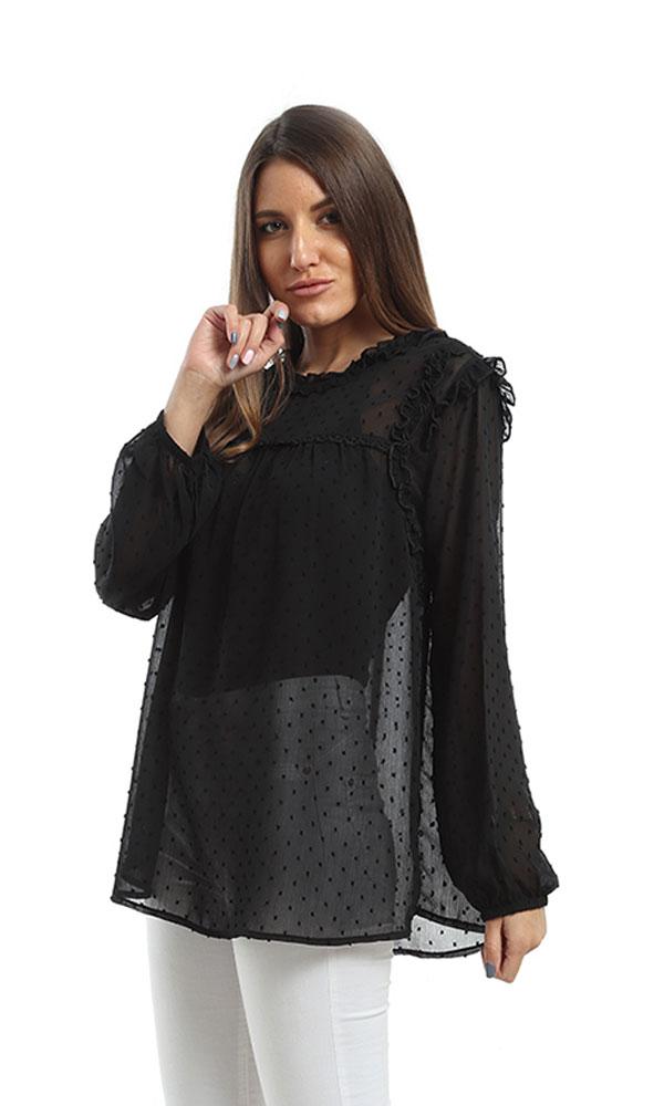 48418 Chiffon Slip On Blouse - Black - Ravin 