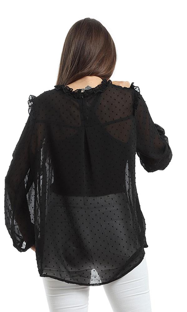 48418 Chiffon Slip On Blouse - Black - Ravin 